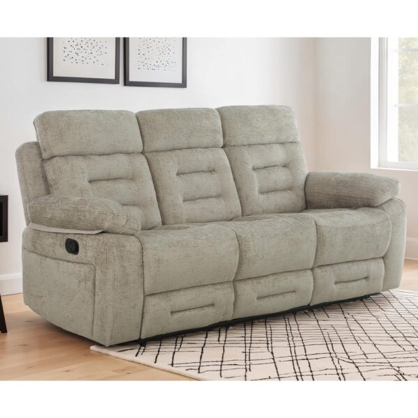 Waldorf Manual Recliner Fabric 3 Seater Sofa In Latte